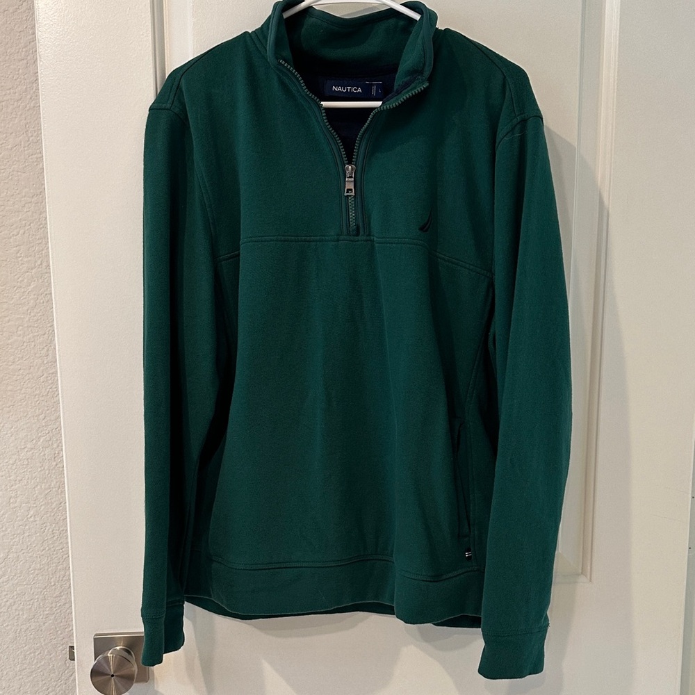 Nautica Men's Deep Green Quarter-Zip Pull Over Large - Picture 1 of 7